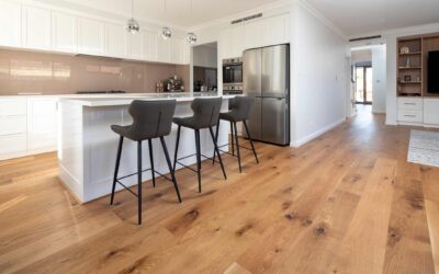 Smoked Oak Flooring Highlights A Beautiful White Kitchen